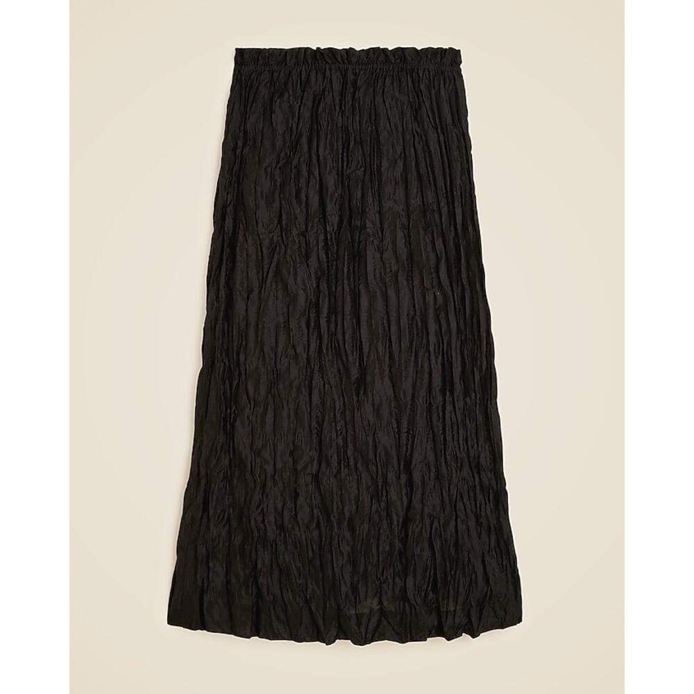 NWT J. Crew Crinkled Gathered Waist Skirt Midi Length Black XS Elastic Waistband